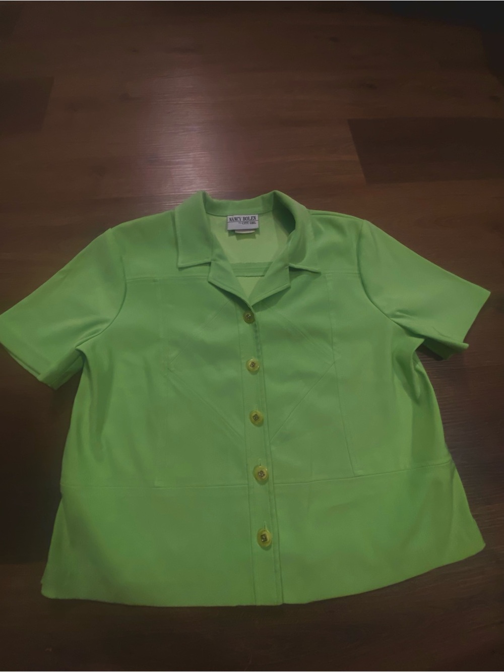 Cropped Lime Green Short Sleeve Button-Down Shirt